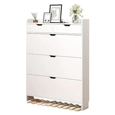Slim Freestanding Shoe Cabinet with Flip-Drawer Storage