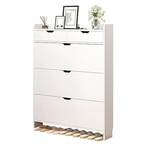 Slim Freestanding Shoe Cabinet with Flip-Drawer Storage