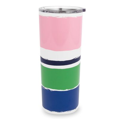 kate spade new york Stainless Steel Tumbler with Floral Pattern, 680 ml, Double-Wall Insulated, with Lid, Ocean Stripe