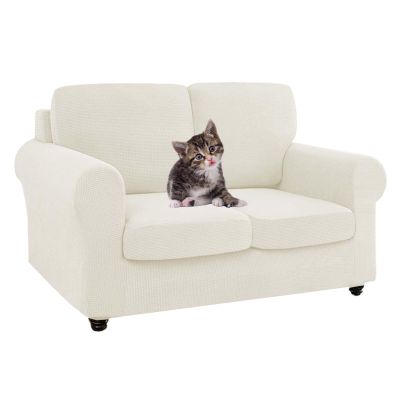 Stretch Sofa Cover Set with Seat and Backrest Covers, Ivory Love Design, for 2 Large Seats and 2 Large Backrests
