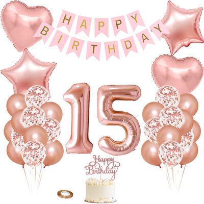 Rose Gold 15th Birthday Party Decoration Set