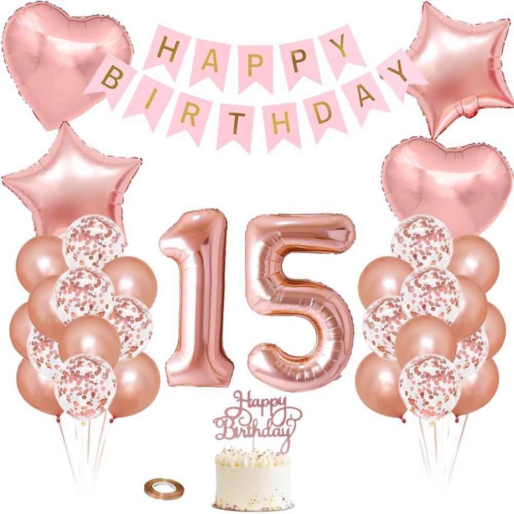 Rose Gold 15th Birthday Party Decoration Set