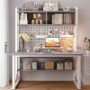 Modern Computer Desk with Hutch and Display Grid Shelf, Gray, 100 x 50 x 149 cm view 1