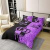 Homemissing Modern Queen and King Crown Cotton Bedding Set, Black and Purple, 135 x 200 cm, No Glitter view 2