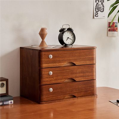 Wooden Desktop Storage Box with Lockable Drawers, 1–4 Tiers