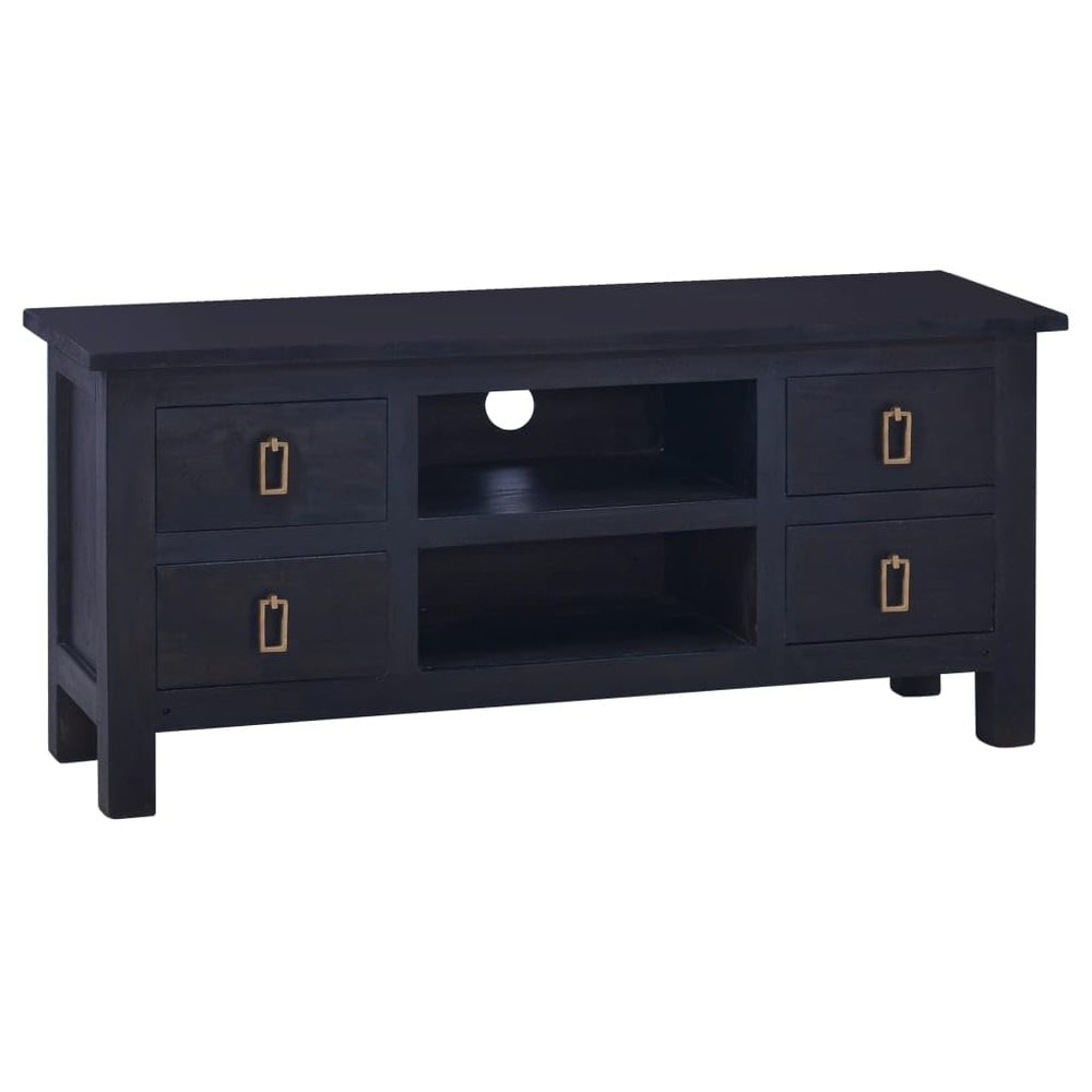 TV Stand and Entertainment Center, Light Black/Coffee, 100 x 30 x 45 cm, Solid Mahogany Wood