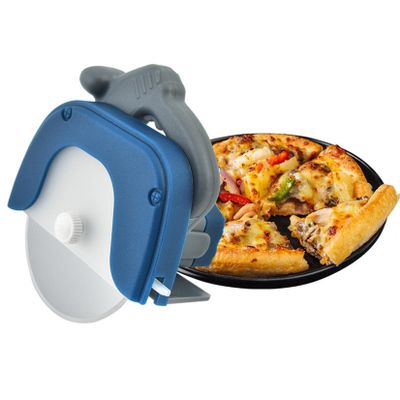 Sharp Stainless Steel Pizza Cutter with Wooden Handle, Blue