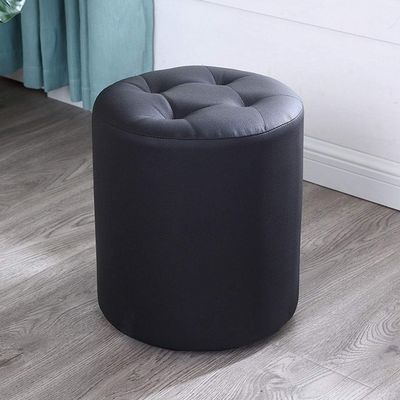 Solid Wood Bench Ottoman, Black Leather Stool for Living Room and Shoe Changing, Medium