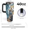 Insulated Stainless Steel Tumbler with Tiger Print, Handle and Straw Lid, 1.2 L view 3