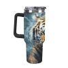 Insulated Stainless Steel Tumbler with Tiger Print, Handle and Straw Lid, 1.2 L view 4