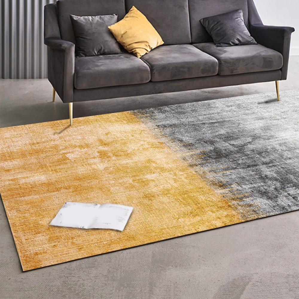 VARIKASHOM Living Room Bedroom Area Rug, Washable Low-Pile Non-Slip, Modern Abstract Black, White, Gray & Yellow, 120 x 180 cm