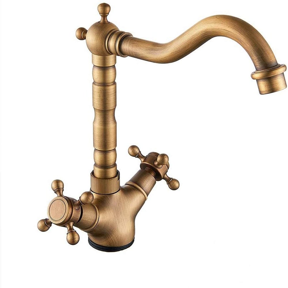 Antique Bronze Brass Kitchen Sink Faucet with Swivel Spout and Double Handles, Georgian Style