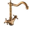 Antique Bronze Brass Kitchen Sink Faucet with Swivel Spout and Double Handles, Georgian Style view 1