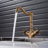 Antique Bronze Brass Kitchen Sink Faucet with Swivel Spout and Double Handles, Georgian Style view 3