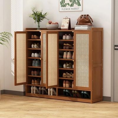 Rattan Shoe Cabinet for Entryway, Dustproof Shoe Storage with 2/3/4 Doors