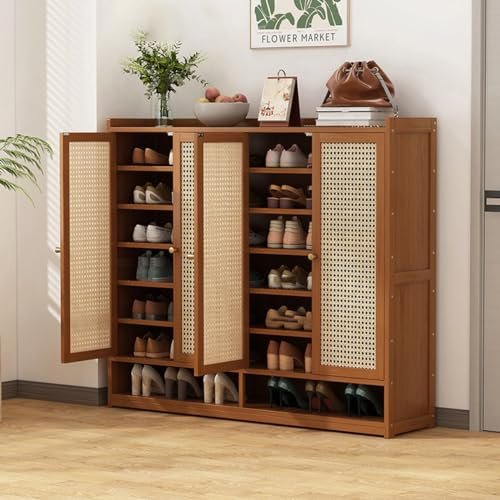 Rattan Shoe Cabinet for Entryway, Dustproof Shoe Storage with 2/3/4 Doors