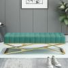 Green Velvet Bedroom Bench with X-Shaped Metal Base, 100 x 38 x 43 cm view 1