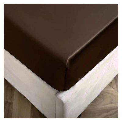 YGLEEULI Satin Fitted Sheet, Queen, Deep Pocket, Brown, 198 x 203 x 30 cm