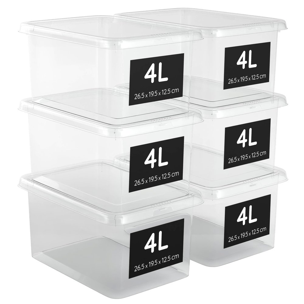 AHIOVA 6-Pack Small Storage Boxes with Lids, 4 L, 26.5 x 19.5 x 12.5 cm