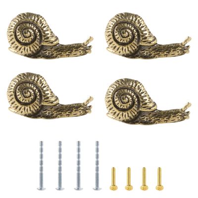 Sqsyqz 4-Pack Snail-Shaped Brass Knobs, Single-Hole Drawer Pulls, Bronze