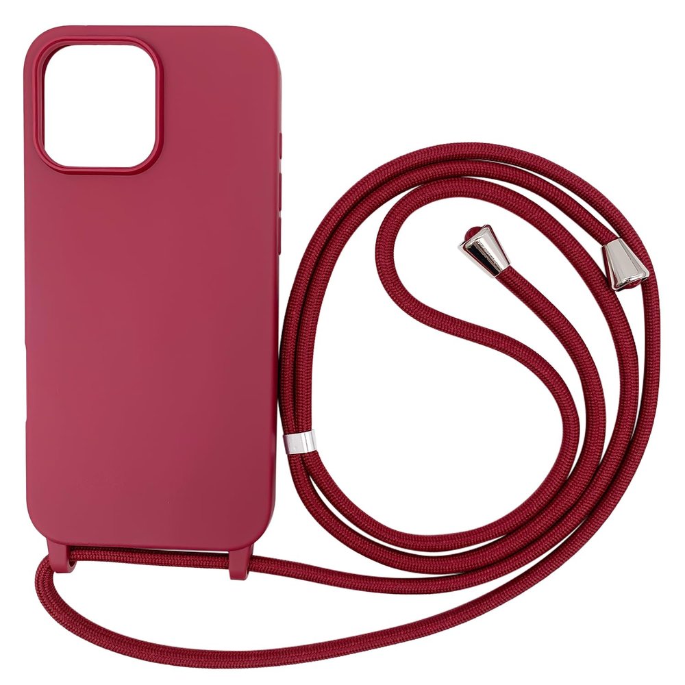 Ququcheng Case Compatible with iPhone 16 Pro 6.3", Red, with Adjustable Crossbody Strap