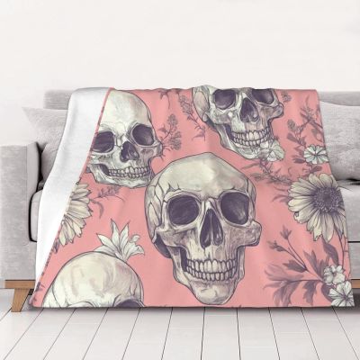 DFJMASFKOL Floral and Skull Throw Blanket, Warm Flannel, Pink, 76 x 102 cm