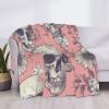 DFJMASFKOL Floral and Skull Throw Blanket, Warm Flannel, Pink, 76 x 102 cm view 2