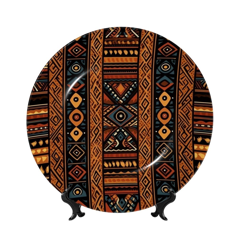 DWVTFSM Traditional African Design Decorative Plate with Stand, 10 in