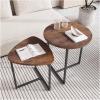 Round Coffee Table Set of 2, Stackable Side Tables, Brown view 1