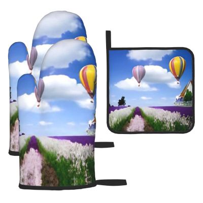 Oven Mitts and Pot Holders, 3-Piece Set, Lavender Hot Air Balloon