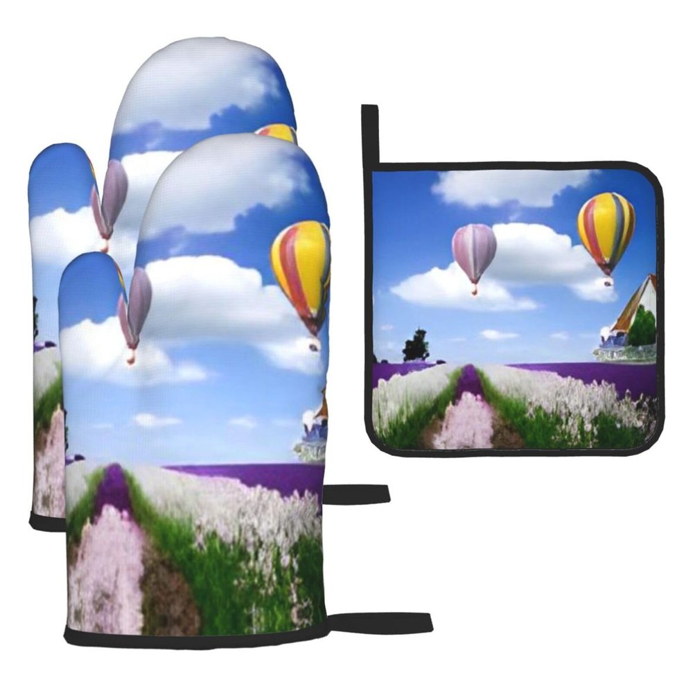 Oven Mitts and Pot Holders, 3-Piece Set, Lavender Hot Air Balloon