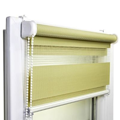 No-Drill Klemmfix Double Roller Blind, Day & Night, 66 x 150 cm, Green, Voppi
