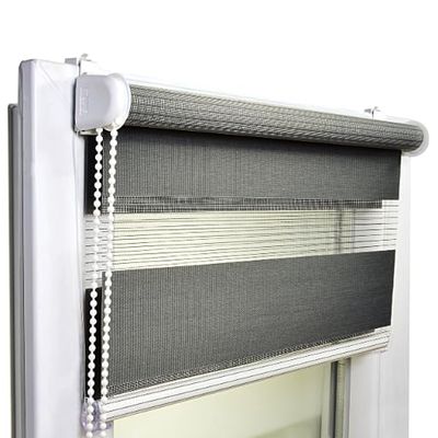 Voppi No-Drill Double Roller Blind, Day & Night, 89 x 150 cm, Anthracite