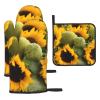Oven Mitts and Pot Holders, 3-Piece Sunflower Set, Insulated Microwave and Cooking Gloves, Non-Slip Hot Pads for Cooking, Baking, and Grilling view 1
