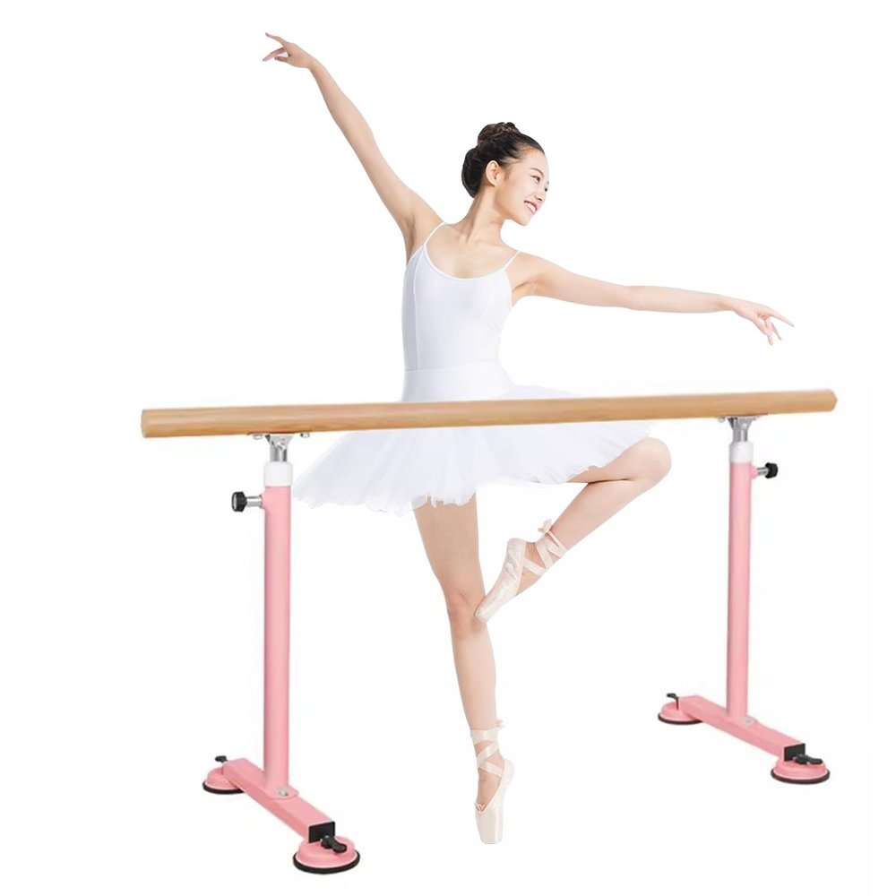 KPHYMOD Pink Portable Ballet Barre, Adjustable Freestanding Ballet Barre with Suction-Cup Base, for Home Fitness, Adults, Dancing and Stretching (6.56 ft)