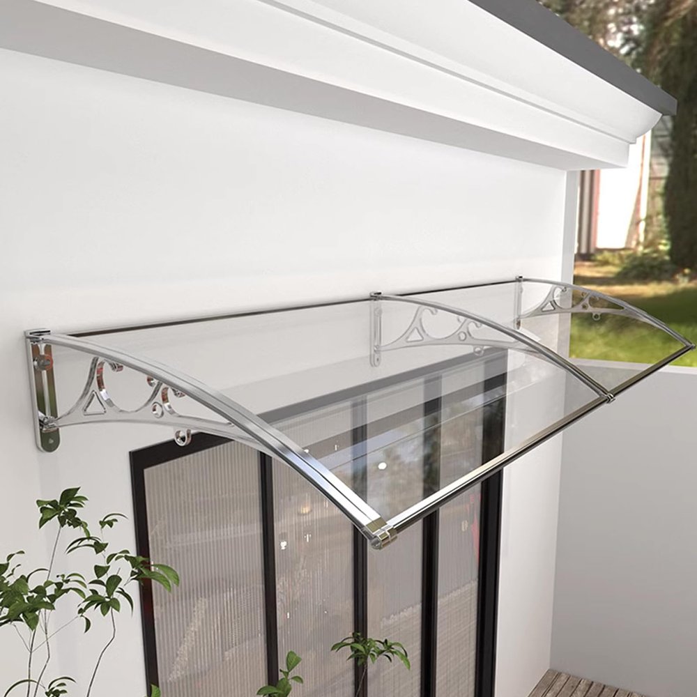 Outdoor Awning for Patio, Porch, Door, Window and Weather Protection, Polycarbonate Cover with Silver Aluminum Frame (80 x 420 cm)