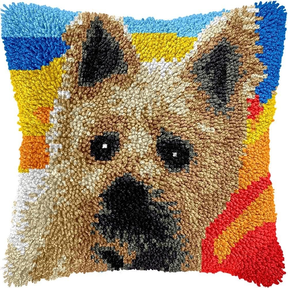DIY Latch Hook Pillow Kit for Adults, Westie Pillow Cover, 17 x 17 in