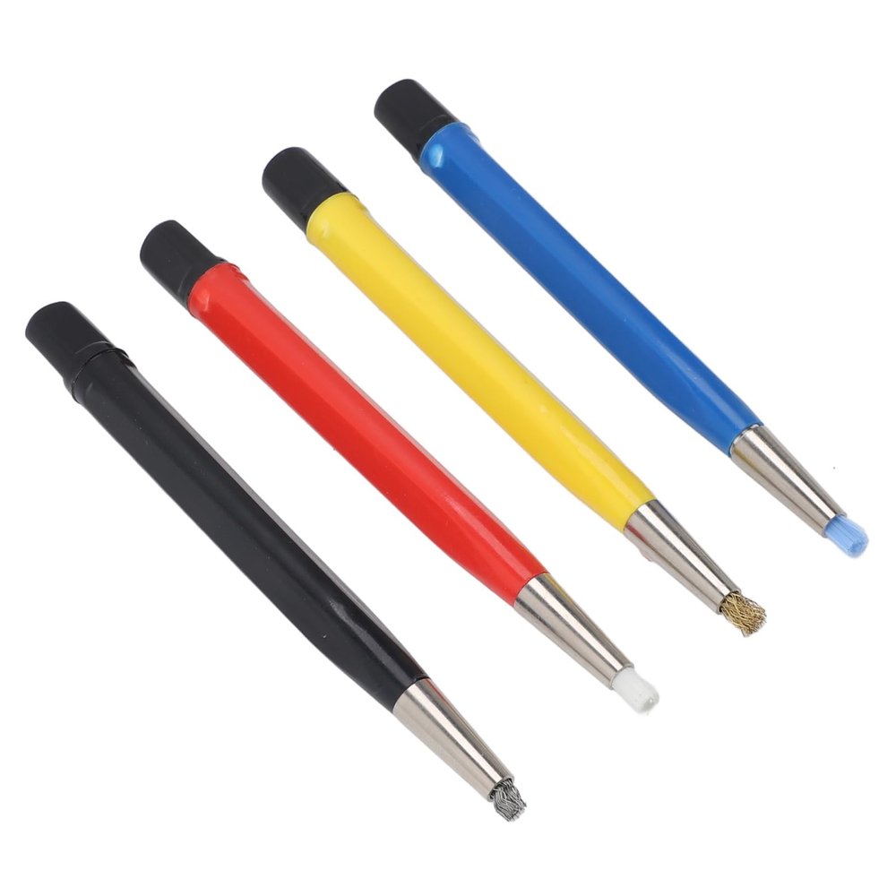 4-Piece Scratch Brush Pen Set with Fiberglass, Brass, Steel and Nylon Tips
