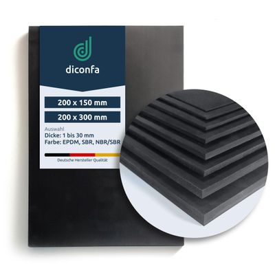 diconfa EPDM Rubber Mat, Cut to Size DIN A5, 200 x 150 mm, 15 mm, 10 pcs.