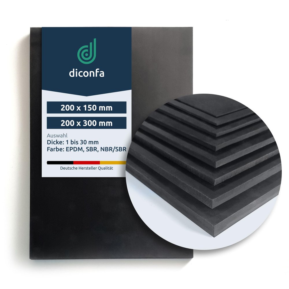 diconfa EPDM Rubber Mat, Cut to Size DIN A5, 200 x 150 mm, 15 mm, 10 pcs.