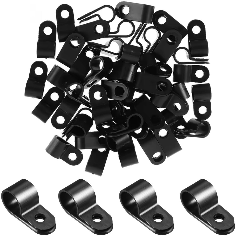 Teansic R-Type Cable Clips, Black Nylon, 1.27 cm (1/2 in.), 200 Pack