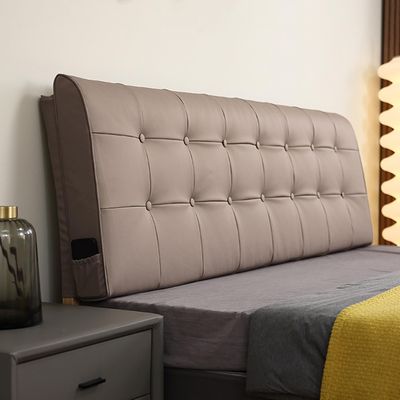 Upholstered Faux Leather Headboard with Button Details, Wall-Mounted, Full/California King, Brown