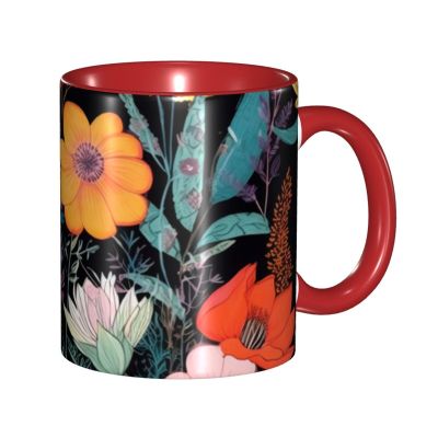 KWQDOZF Colorful Boho Floral Coffee Mug, Two-Tone Ceramic Mug with 3D Pattern, 312 ml