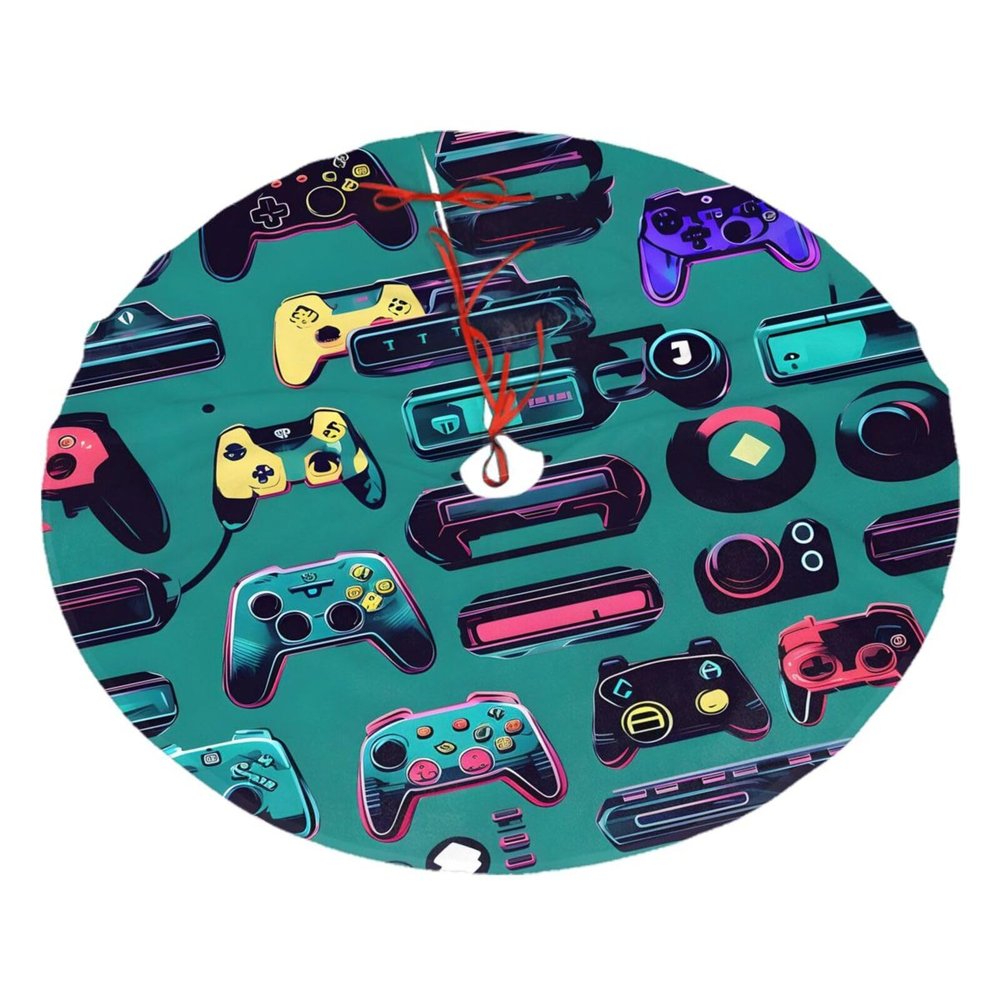 Gaming Controller Pattern Quilted Christmas Tree Skirt