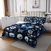 Blue Butterfly Coverlet Set, Size M, Bohemian Stars and Moon Night Design, Floral Botanical Polyester Quilt Set with 2 Pillow Shams view 2