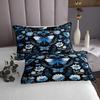Blue Butterfly Coverlet Set, Size M, Bohemian Stars and Moon Night Design, Floral Botanical Polyester Quilt Set with 2 Pillow Shams view 3