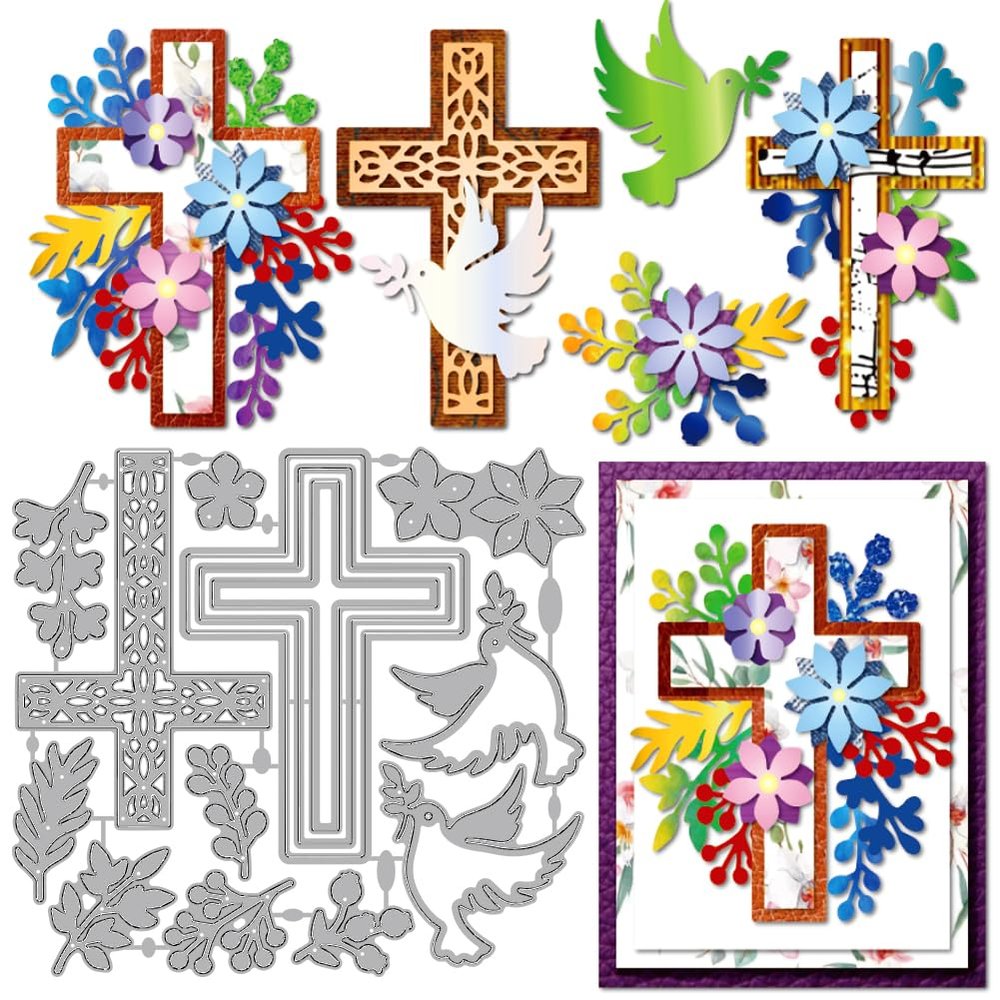 MAYJOYDIY Easter Floral Cross Metal Cutting Dies for Card Making