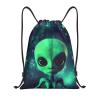BNVSADC Green Alien Drawstring Backpack for Men and Women, Sports Gym String Bag for Beach, Shopping, Travel, Yoga, Black, M view 1