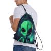 BNVSADC Green Alien Drawstring Backpack for Men and Women, Sports Gym String Bag for Beach, Shopping, Travel, Yoga, Black, M view 2
