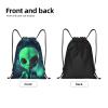 BNVSADC Green Alien Drawstring Backpack for Men and Women, Sports Gym String Bag for Beach, Shopping, Travel, Yoga, Black, M view 4